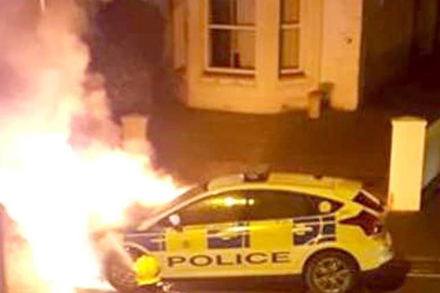 Police car on fire in Gosport