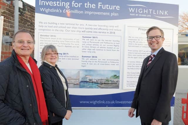 Mike and Jan Green who live in Gunwharf Quays with Elwyn Dop, Wightlink operations director at a consultation day
Picture: Sarah Standing (161604-4094)