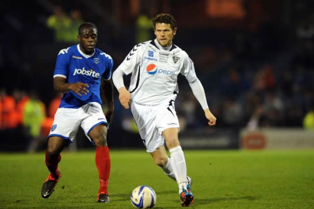 Hermann Hreidarsson playing for IBV at Fratton Park in April 2013. Picture: Joe Pepler