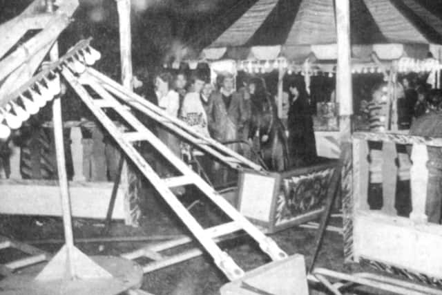 Flashback to the night of tragedy, showing the chairplane involved in the fatal accident