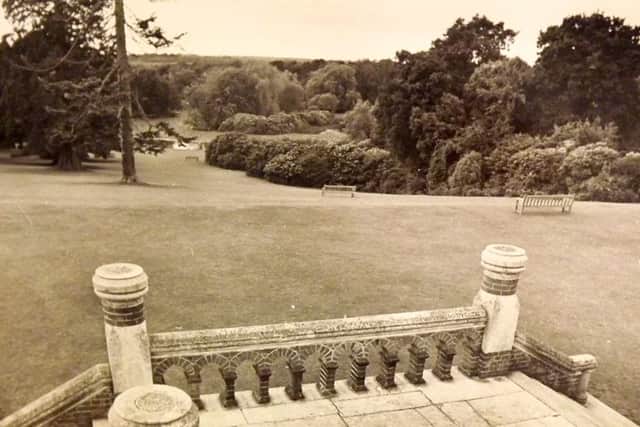 Looking down from the terrace of the former Leigh Park House onto the magnificent gardens and lake at the bottom of the slope.