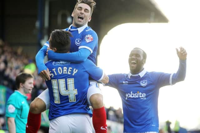 Former Pompey players Ricky Holmes, Miles Story and Craig Westcarr Picture: Joe Pepler