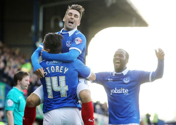 Former Pompey players Ricky Holmes, Miles Story and Craig Westcarr Picture: Joe Pepler