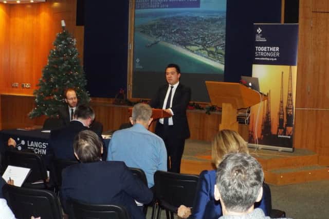 Havant MP Alan Mak speaking at the launch of the new Â£250,000 business support fund, which he has created with the Solent LEP
