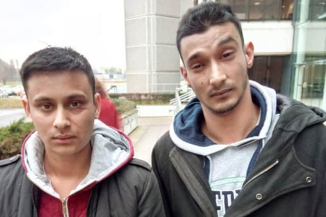 Abdul Gofur, 23, left, says he was bitten on the thumb by a chef at Sea of Spice restaurant in Fareham. Shabbir Hussain, his friend and a waiter at the restaurant, was with him.