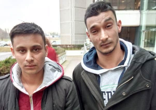 Abdul Gofur, 23, left, says he was bitten on the thumb by a chef at Sea of Spice restaurant in Fareham. 
Shabbir Hussain, his friend and a waiter at the restaurant, was with him.