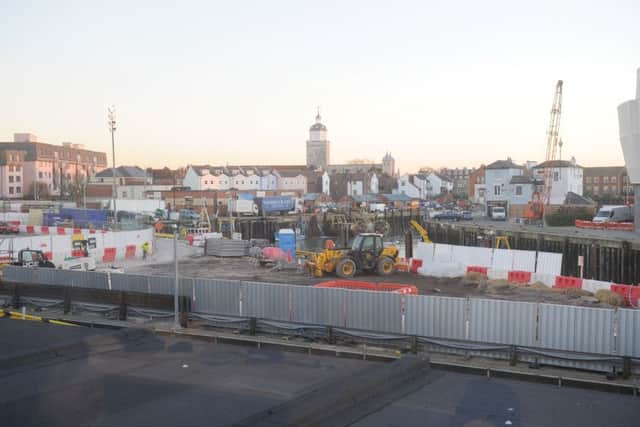 Work at the Wightlink ferry terminal Picture: Sarah Standing (161604-4162)