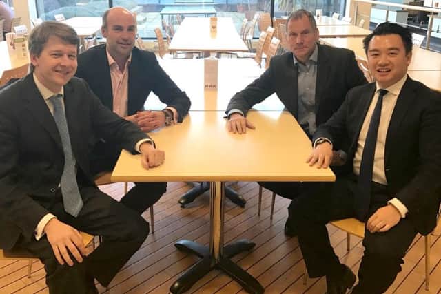 From left, Brexit minister Robin Walker, Tournerbury Woods managing director Chris Snell, Fasset managing director Gary Medlow and Havant MP Alan Mak