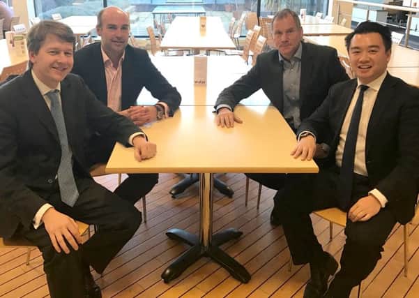 From left, Brexit minister Robin Walker, Tournerbury Woods managing director Chris Snell, Fasset managing director Gary Medlow and Havant MP Alan Mak