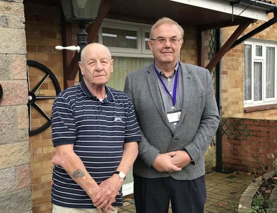 Havant Ukip group leader John Perry with 
Joe Slack, 77, who was unaware of the new parking system at Havant Health Centre
