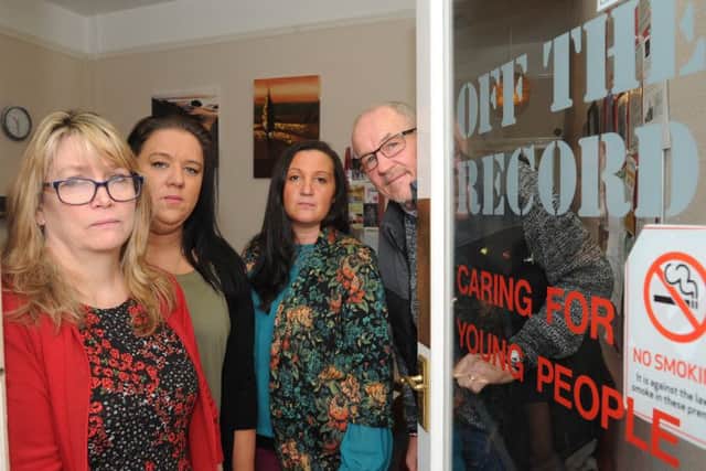 From left, volunteer and administrator Catherine Thomas, volunteers Lorna Stringer and Debbie Smith, and volunteer and impact officer Colin Solly at Off the Record Picture: Sarah Standing (161474-9176)