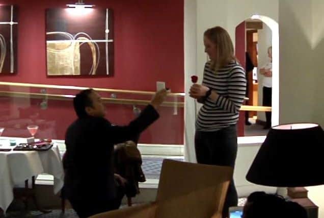 Kevin Travis proposing to Kirstie Fearon