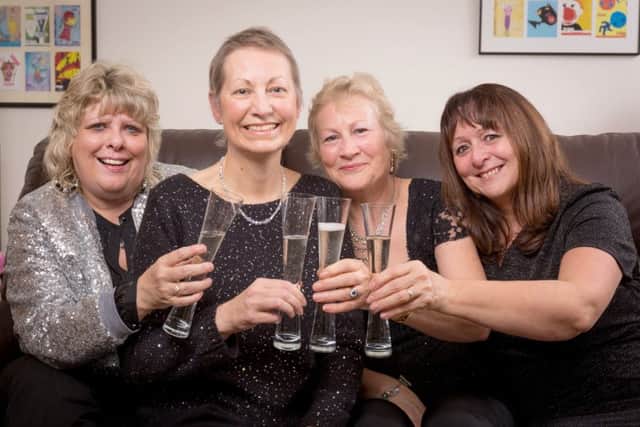 Amanda Barnes (second from left) is being supported by her best friends Lesley Brunt, Carolyn Moreton and Ros Nightingale, as she battles an aggressive form of ovarian cancer for which there is no cure