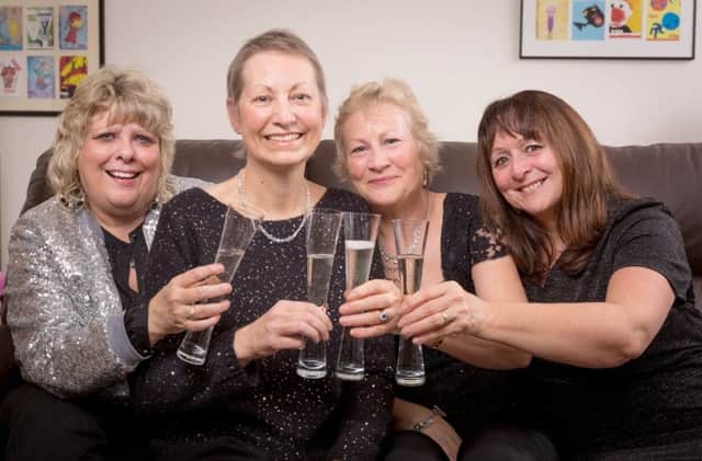 Amanda Barnes (second from left) is being supported by her best friends Lesley Brunt, Carolyn Moreton and Ros Nightingale, as she battles an aggressive form of ovarian cancer for which there is no cure