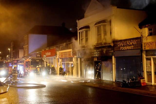Firefighters at the Impress launderette in Albert Road in Southsea Picture: UKNIP