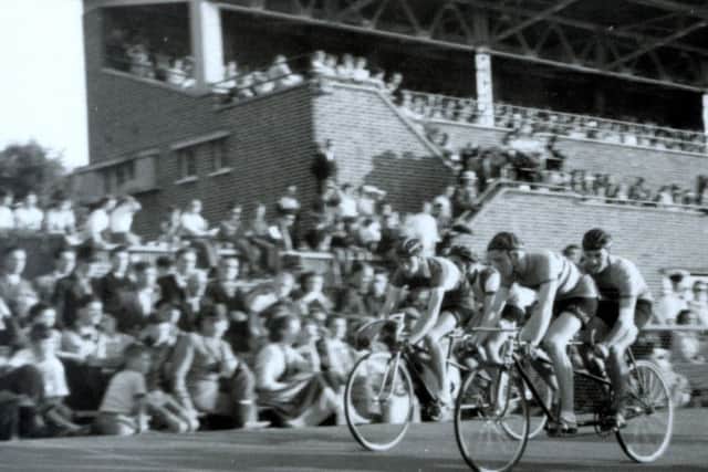 John Hayles in action at a packed Alexandra Park velodrome