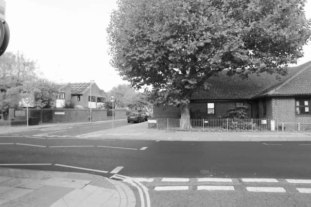 The junction today looking much livelier. On the left is a care home for the elderly and alongside the tree  the Eastney Health Centre.