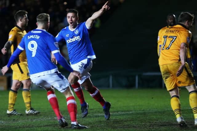 Enda Stevens netted as Pompey battled for victory at Newport. Picture: Joe Pepler