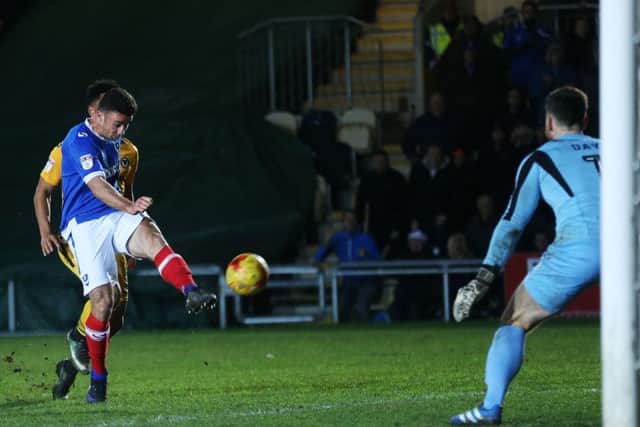 Enda Stevens got Pompey level at Newport before the late winner. Picture: Neil Allen