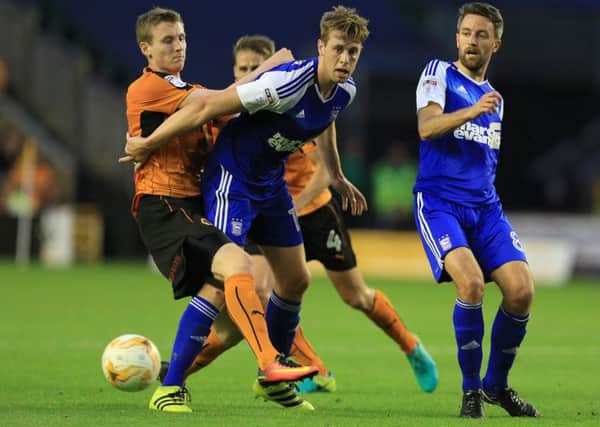 Former Pompey defender Adam Webster in action for Ipswich against Wolves this season