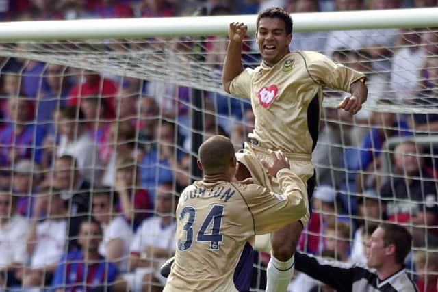 Jason Crowe celebrates scoring at Crystal Palace in 2002. Picture: Steve Reid