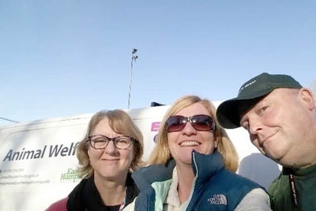 East Hampshire District Councils executive assistant Heather Sharman with chief executive Sandy Hopkins and Neil Thompson-Burton, a senior animal welfare officer
