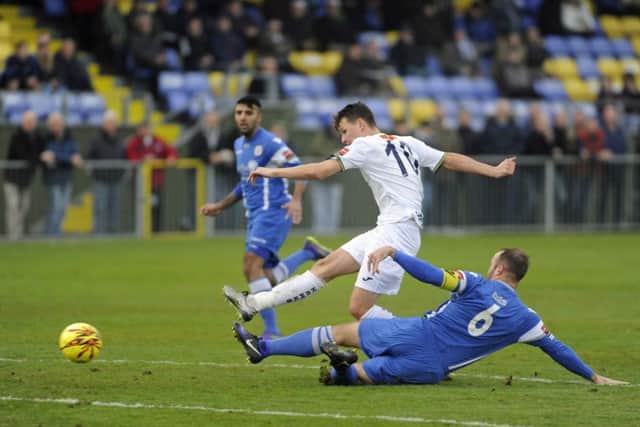 Alfie Rutherford nets in the 5-0 thrashing of Grays