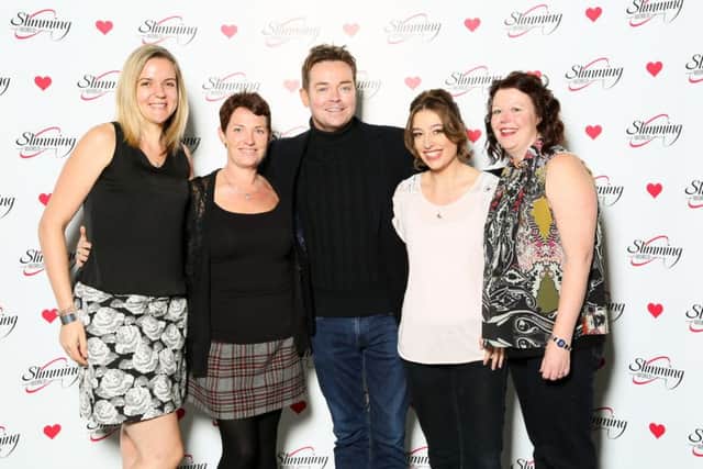 Presenter Stephen Mulhern with Slimming World consultants Amanda Harland, Joanne Higgs, Gemma Ayling, Sarah Harley Jones