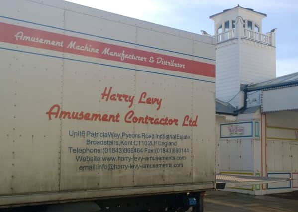 A 

Harry Levy truck dropping off arcade rides and machines at South Parade Pier Picture: Leon Reis