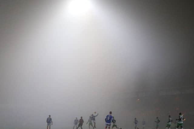 Fog enveloped Yeovil's Huish Park ground last night. Picture: Joe Pepler