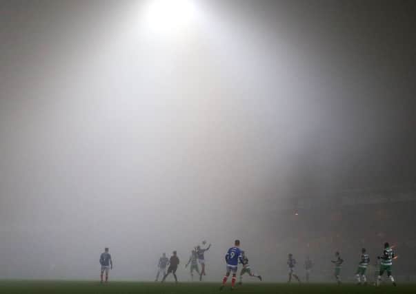 Fog enveloped Yeovil's Huish Park ground last night. Picture: Joe Pepler