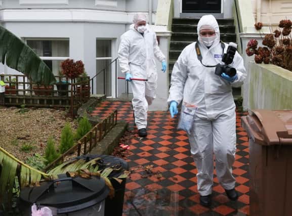 A man died after falling from a flat in Charles Road, St Leonards, in the early hours of New Year's Day. Picture by Eddie Mitchell. SUS-170101-151906001