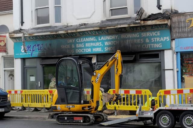 The aftermath of the fire at Impress Dry Cleaners in Albert Road, Southsea