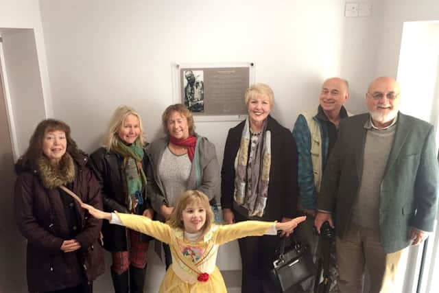 Back, from left, Alice McKee (daughter-in-law of Mr McKee), Alex Hildred (head of research and curator of human remains at the Mary Rose Trust), Binky Hallett (daughter of Mr McKee), Cllr Linda Symes, Alexander McKee (son of Mr McKee), Henry Yelf (fellow diver). Front, Alexandra McKee (grand-daughter of Mr McKee).