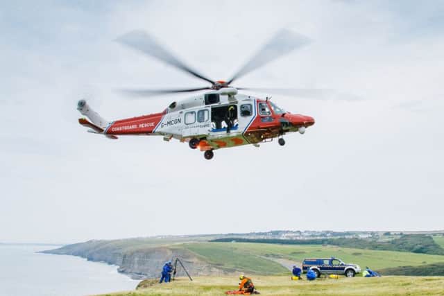 A rescue helicopter from HM Coastguard