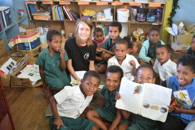 Ellen Smith with some of her pupils at Ratu Filise Primary School, Fiji