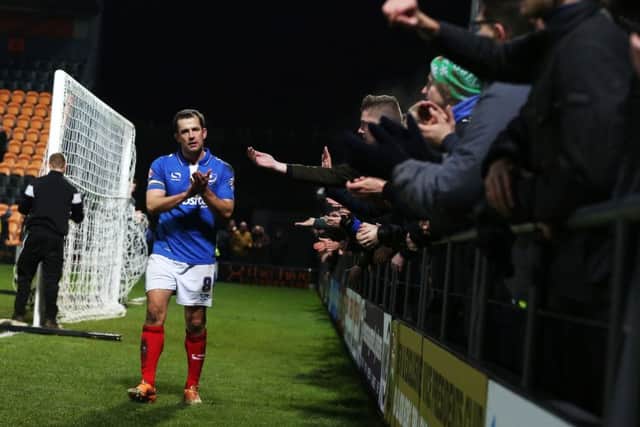 Michael Doyle applauds angry Pompey fans at Barnet. Picture: Joe Pepler