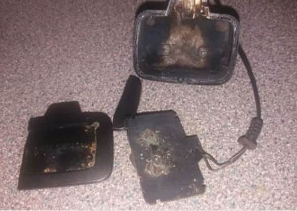 The remains of the phone charger that exploded at a house in Gosport. Picture: Gosport fire station PPP-170401-222040001