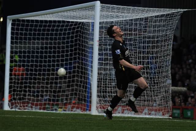 David Nugent celebrates scoring against Ipswich in the FA Cup Picture: Joe Pepler