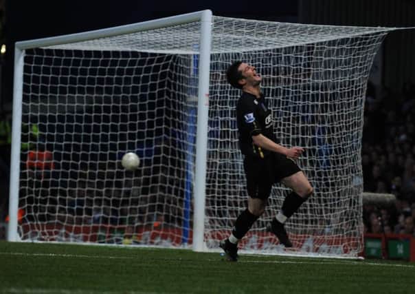David Nugent celebrates scoring against Ipswich in the FA Cup Picture: Joe Pepler