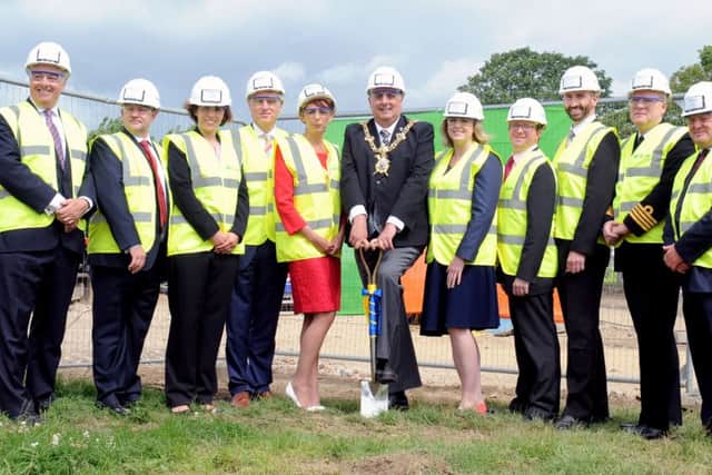 The official ground-breaking ceremony took place at the UTC Portsmouth site in Hilsea on Friday.
Pictured from the left are Rod Edwards, Dave Goodall, Fiona Haynes, Professor Paul Hayes, The Lady Mayoress of Portsmouth Leza Tremorin. The Lord Mayor of Portsmouth David Fuller, Penny Mordaunt MP, Cllr Neill Young, Ciaran O'Dowda, Cpt Andy Cree and Bob Curtis
Picture: Sarah Standing (161115-259)