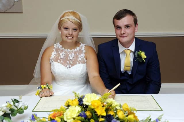 Natalie Turner and John Daniells on their wedding day in August 2016. Picture by: Malcolm Wells (160813-3634)