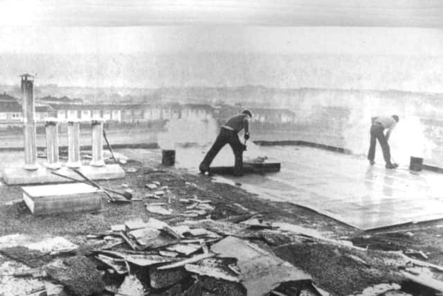 Temporary repairs take place at Warren Park School, Havant, after vandals were named responsible for extensive damage to the establishment (6195-2)