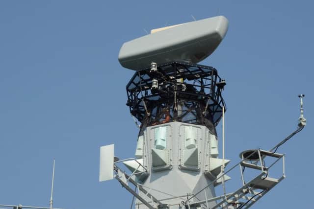 The 3-D radar system on HMS Iron Duke. It will be fitted to the newaircraft carrier HMS Queen Elizabeth