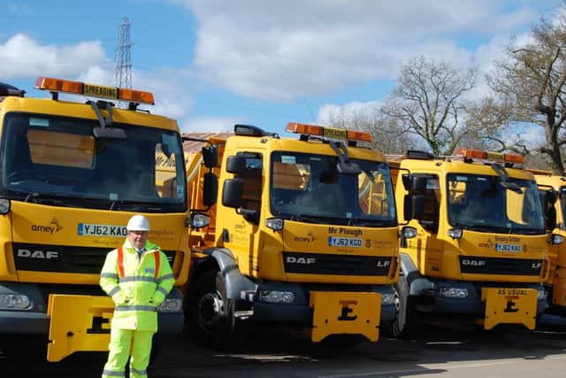 Cllr Rob Humby with winter salting lorries PPP-171101-195019001