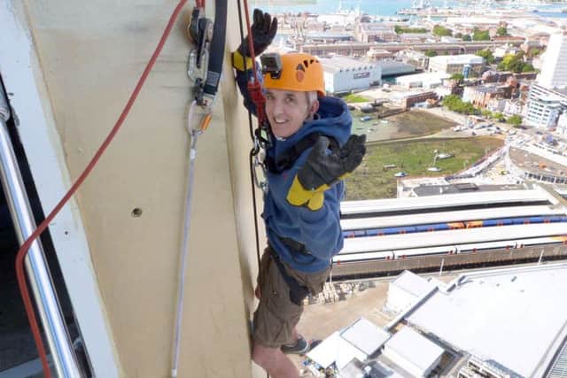 Glenn Nicholls during the abseil