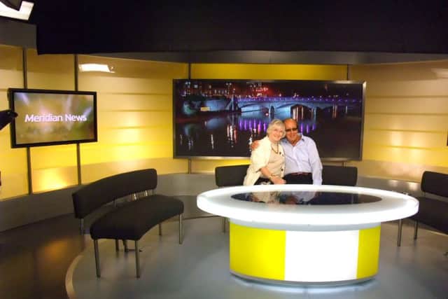 Helen Wilson from Fareport Talking News with ITVs Fred Dinenage who is patron of the charity