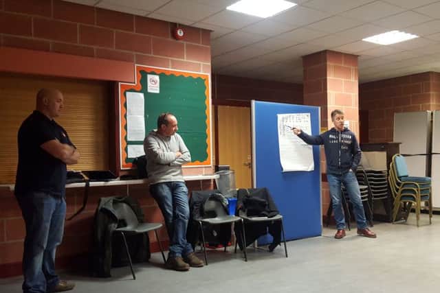 Mark Chapman, FBU rep at Cosham Fire Station, Gary Jackson, secretary of Hampshire FBU and Nigel McCullen, chairman of the FBU in Hampshire, at last night's meeting