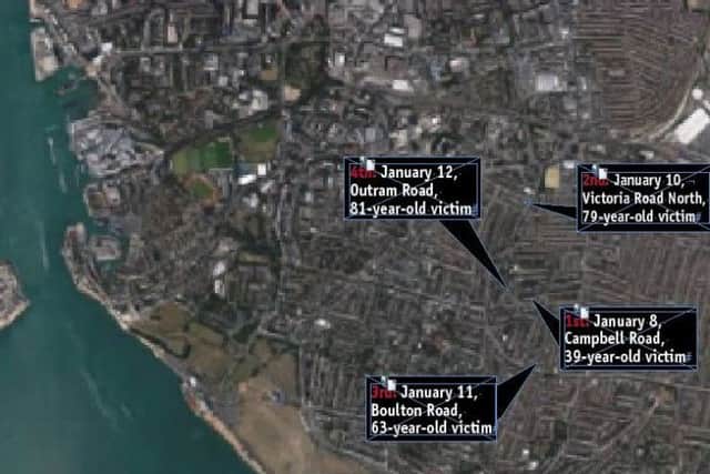 Our map showing where in Portsmouth the attacks have happened