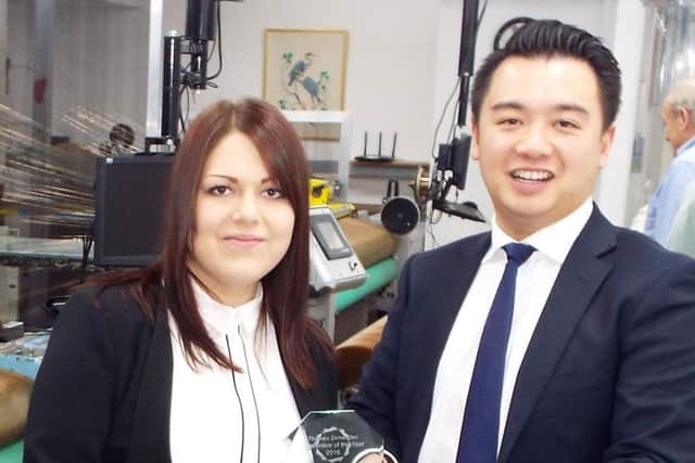 Havant MP Alan Mak with Beth Stephens at the Smartlouvre factory in Havant